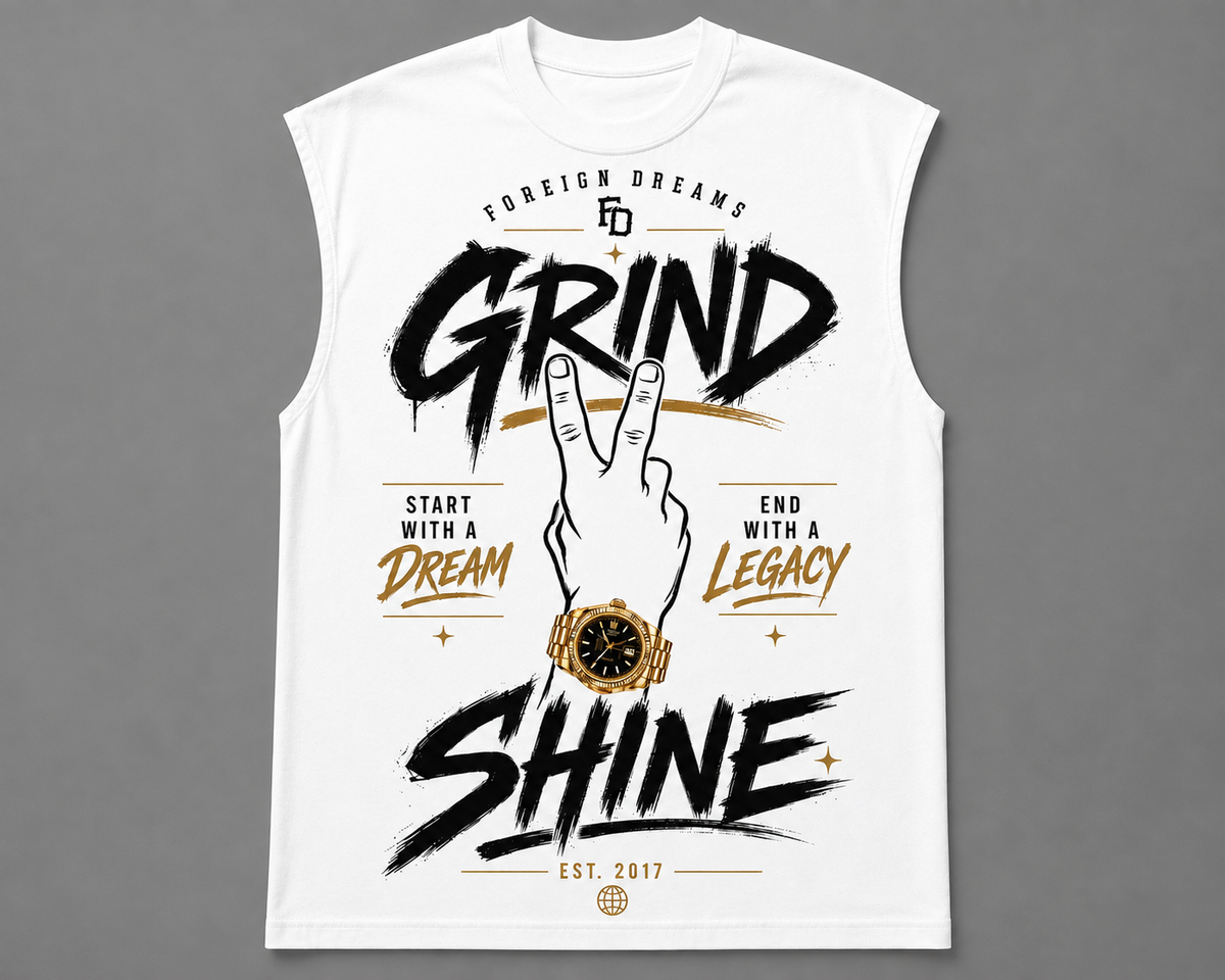 Foreign Dreams "Grind To Shine" Cut-Off Sleeve T-Shirt – White